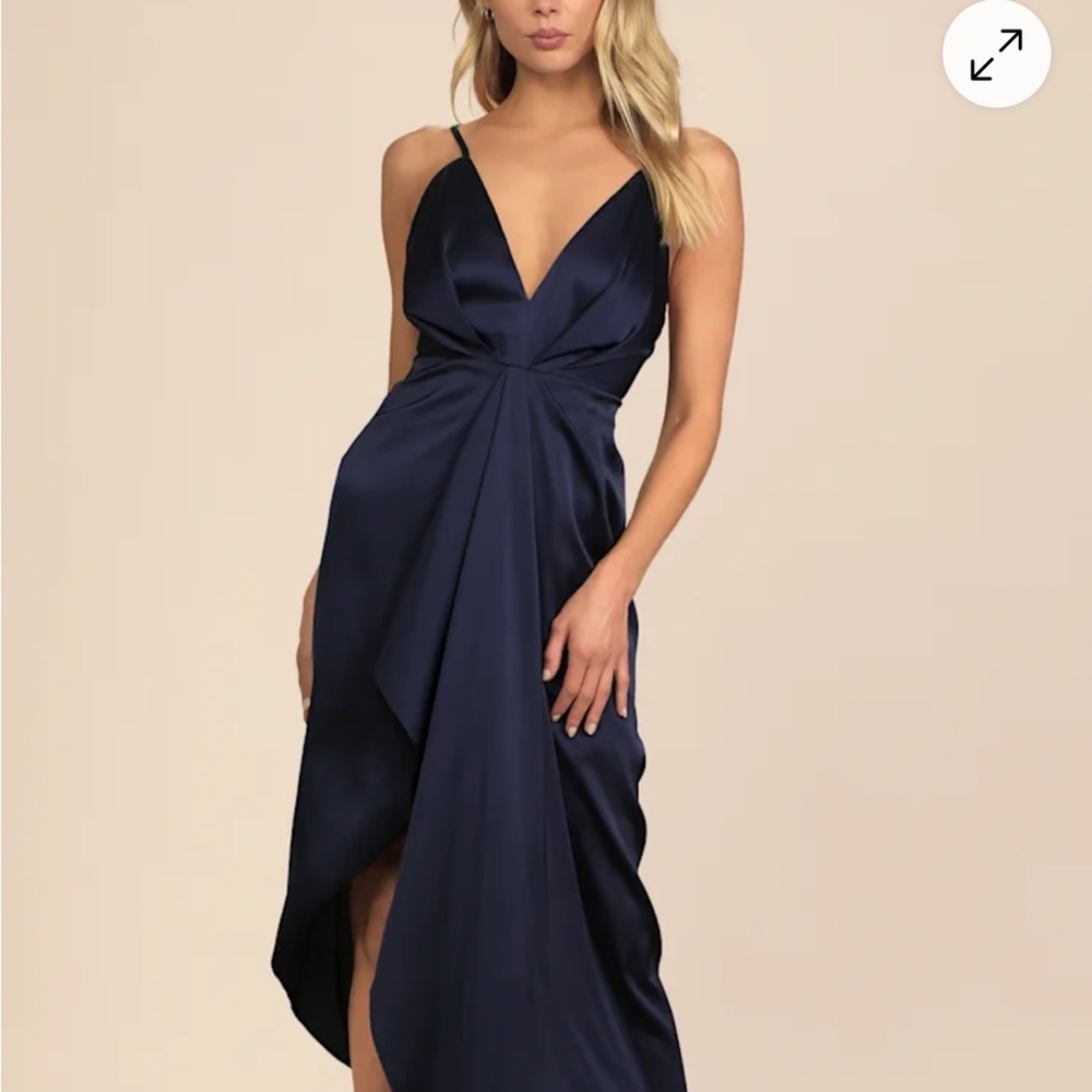Lulu's Blue Asymmetrical Tie Front Gown